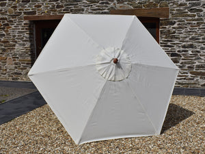 2.5m Hexagonal parasol with wooden frame and natural ecru colour canopy; optional extra.