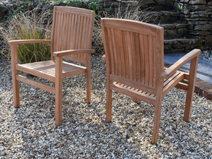 Classic teak stacking outdoor armchairs, suitable for commercial use