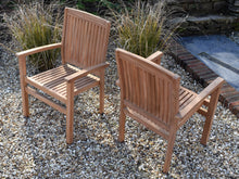 Load image into Gallery viewer, Solid teak stacking garden armchairs